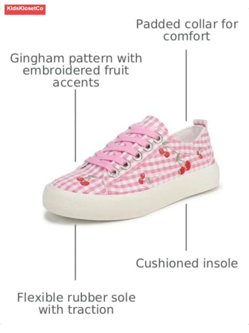 Girls Gingham Embroidered Canvas Low Top Lace Up Sneakers Platform